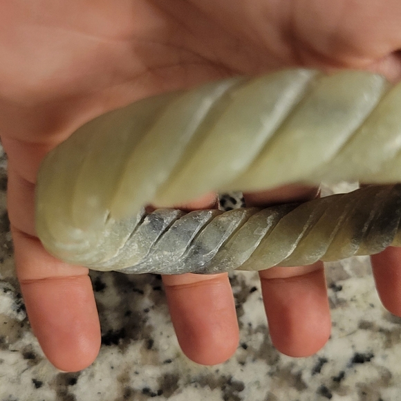 Antique Celadon Nephrite Chunky Twisted Bangle - Picture 5 of 7